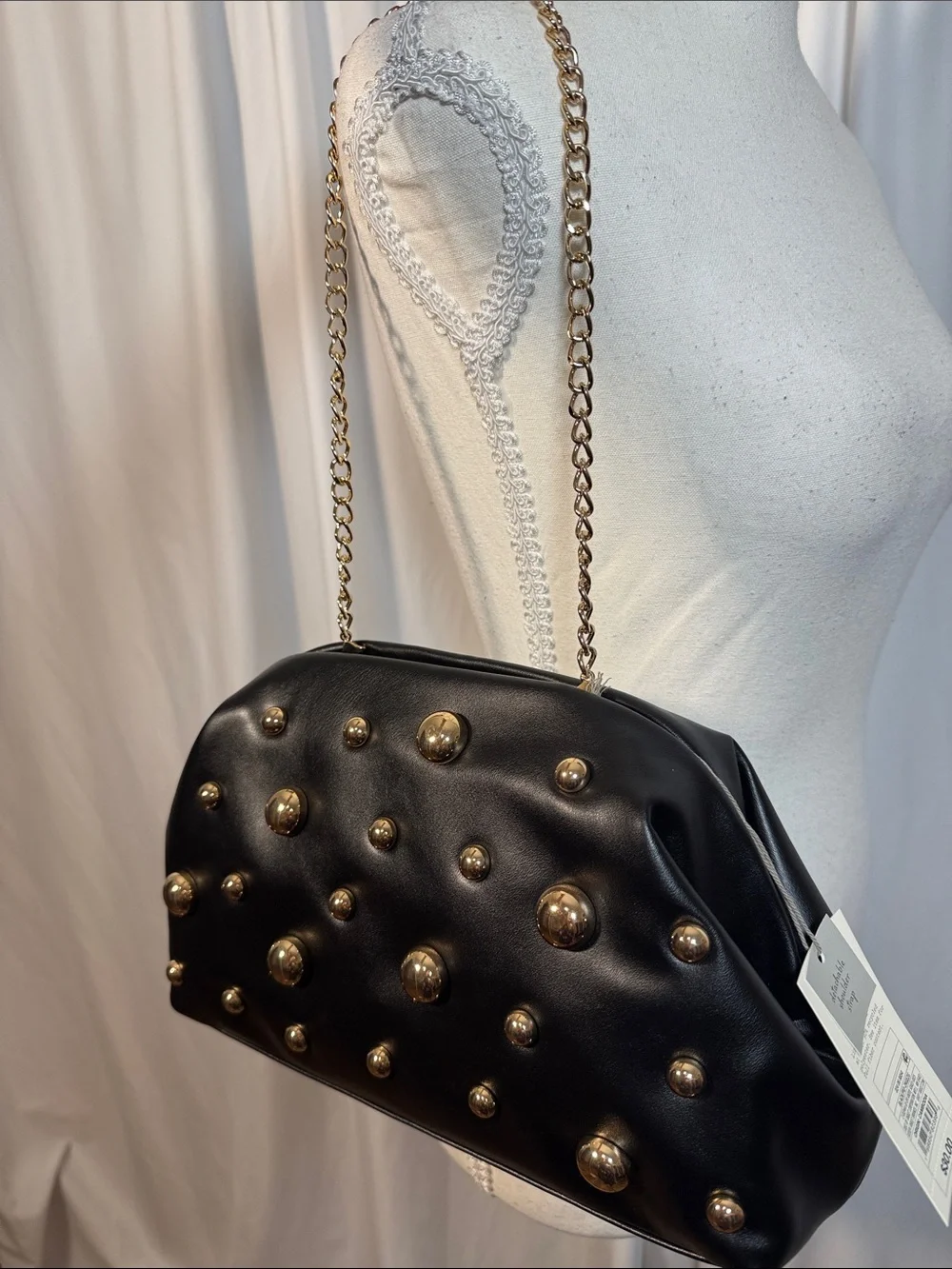 a new day Black Shoulder Bag with Gold Stud Accents